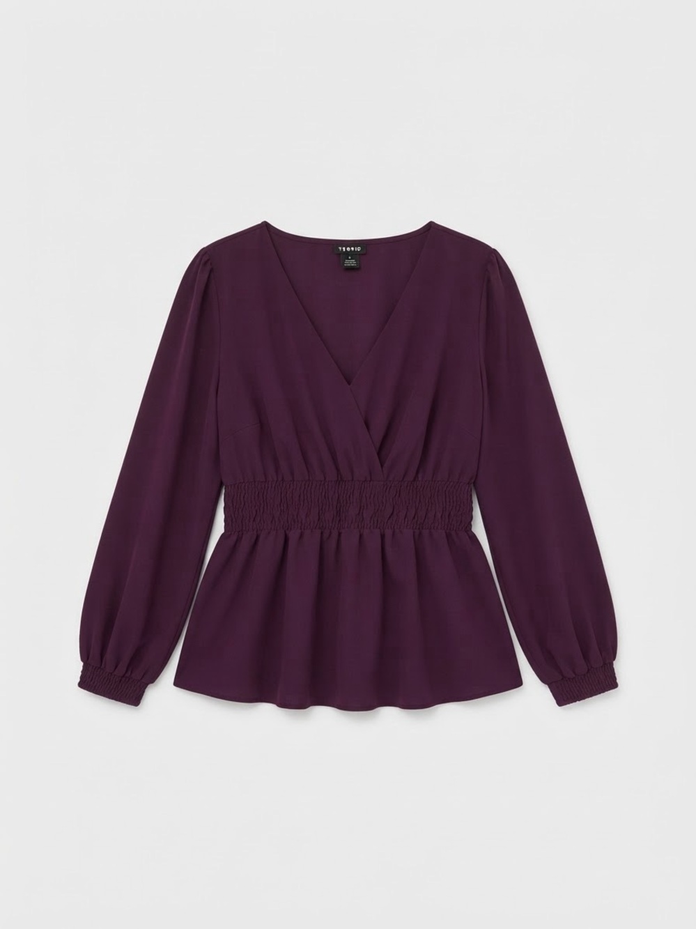 torrid Deep Plum V-Neck Smocked-Waist Blouse, Autumn, Workwear, curvy